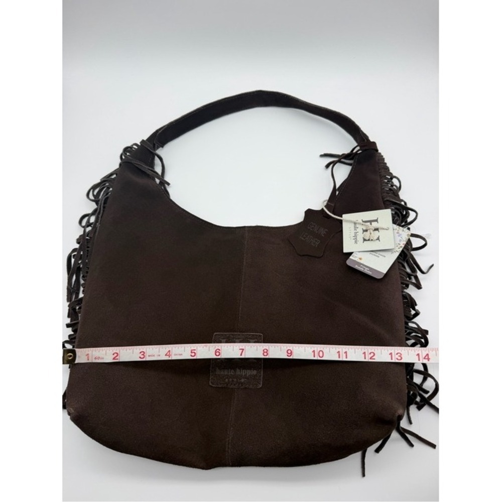 Haute Hippie Dark Chocolate Brown Suede Fringe Hobo Bag - Picture 6 of 7